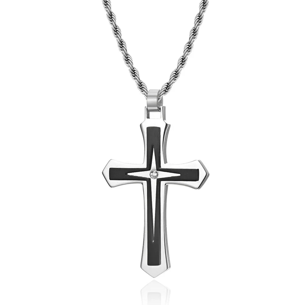 2023 New Stainless Steel Cross Pendant Necklace for Men Boyfriend Charm Link Chain Male Punk Hip-hop Jewelry Dropshipping