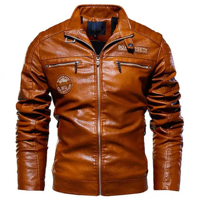 Green Leather Jacket Men Winter Fleece Motorcycle PU Bomber Leahter Jacket Male Stand Collar Casual Ropa De Hombre Slim Coat