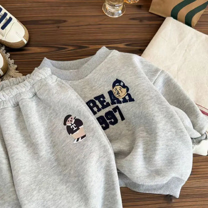 Winter Spring Baby Girls Boy Clothes Set Toddle Kid Cotton Embroidery Letter Sweatshirts Pullover Top and Pants 2 Pieces Suit