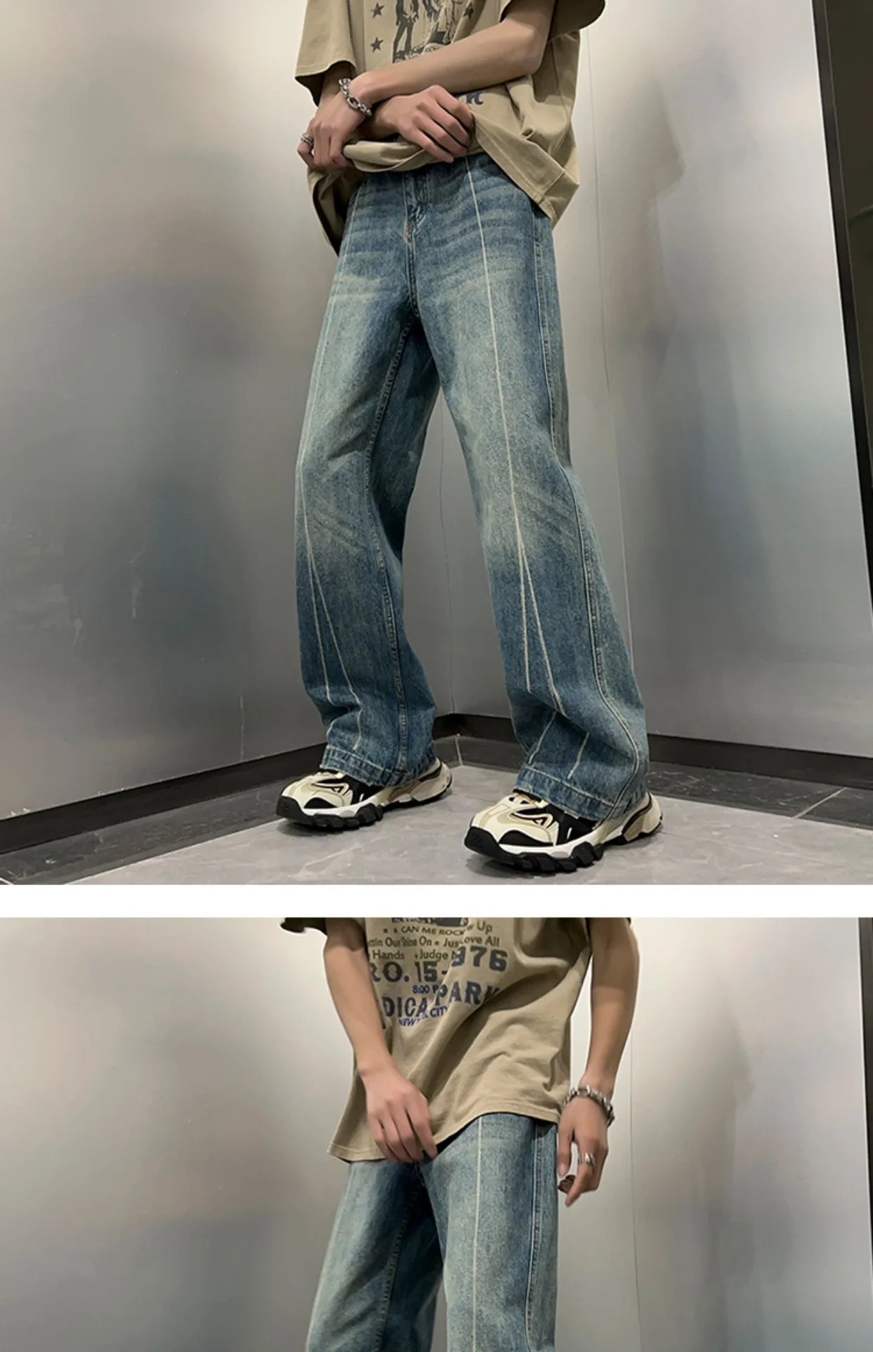 2024 New Men's High Street Demin Jeans Loose Jeans Long Pants Hip Hop Men's Style Trouser Loose Wide Leg Pants Jeans Y18