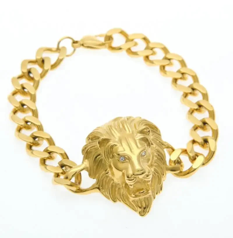 Fashion Gold Color Lion King Stainless Steel Braided Chain Bracelet Domineering Men\\'s Rock Wristband Alloy Lion Head Jewelry