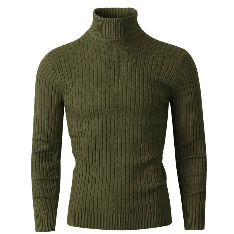 Autumn Men's Long Sleeve Knitted Sweater Winter Warm Turtleneck Pullovers Breathable Streetwear Solid Color Knitted Sweater Men