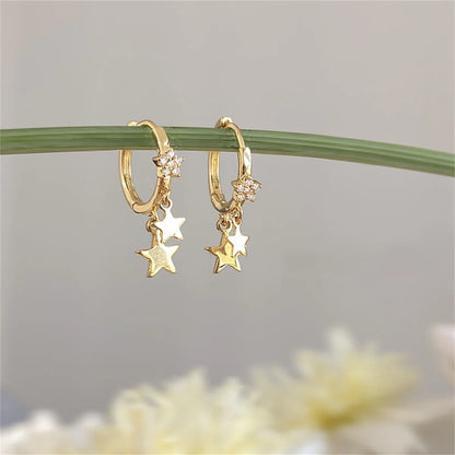 Fashion Exquisite Shining Zircon Star Drop Earrings For Women Gold Color Spiral Long Tassel Pearl Chain Earrings Wedding Jewelry