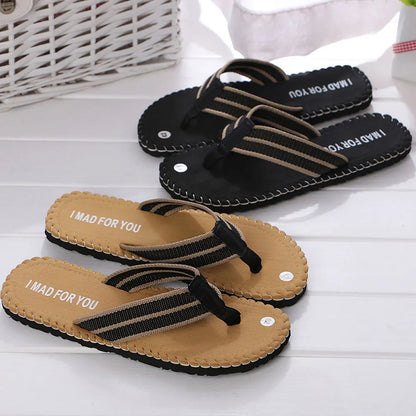 Flip-Flops For Men Summer Anti-Skid Breathable Home Outdoor Comfortable Slippers Daily Casual Regular Canvas Strap Flip-Flops