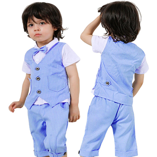 Baby Boys Clothing Set Infant Gentleman Outfit Top + Shorts Baptism Wedding Birthday Gift Costume 2PCS Kids Summer Clothes Suit