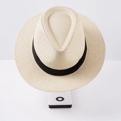 New Natural Panama Straw Hat Unisex Women Men Fashion Summer Casual Trendy Beach Sun Jazz Hat Wide Brim UV Protection Cap