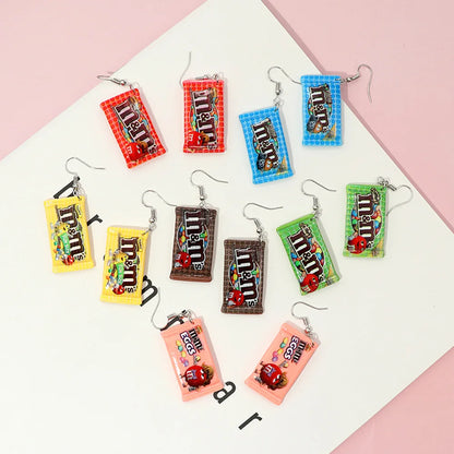 Ovxxons 1 Pair Japan and South Korea Funny Creative Simulation Food Play M Candy Chocolate Bean Earrings Jewelry