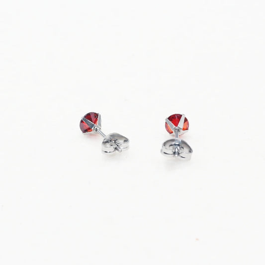 Pomegranate Red Zircon Stud Earrings Stainless Steel IP Planting 5mm Round