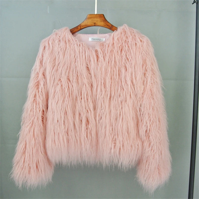 Colorful Warm Faux Women Fur Coat Loose Black White Pink Plush Coat Female Jacket Fur Autumn Winter Shaggy Outerwear