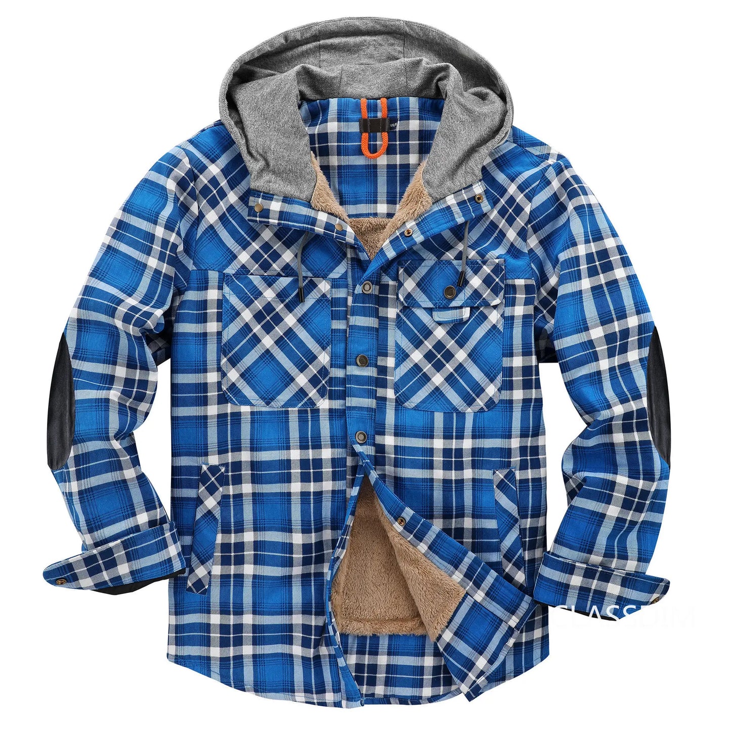 Men Winter Plaid Shirts Coats Hooded Fleece Jackets Harajuku Lg Sleeonve LoosCae sual Shirts Jackets European Style Size S-2XL