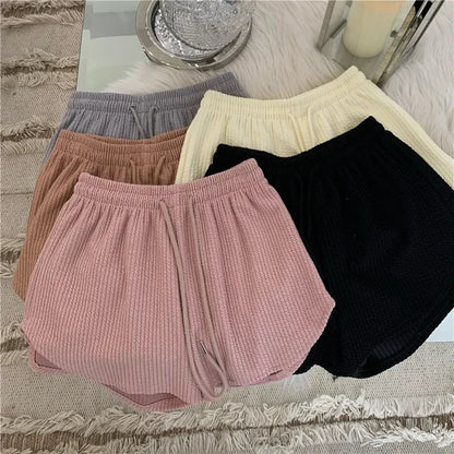 Women Shorts Summer High Elastic Lace Up Drawstring Wide Leg Sweat Short Fitness Running Shorts Loose Casual Large Sports Pants