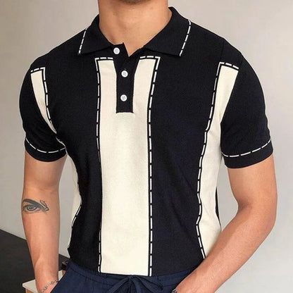 Men's Luxury Knitted Short Sleeve Polo Shirt Casual Patchwork Lapel Button Fashion Solid Color Knitwear Summer Clothing 2025 New