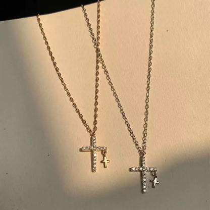 Classic 925 Sterling Silver Cross Necklace Shiny Cross Small Pendant Charm Clavicle Chain Ladies Fine Jewelry