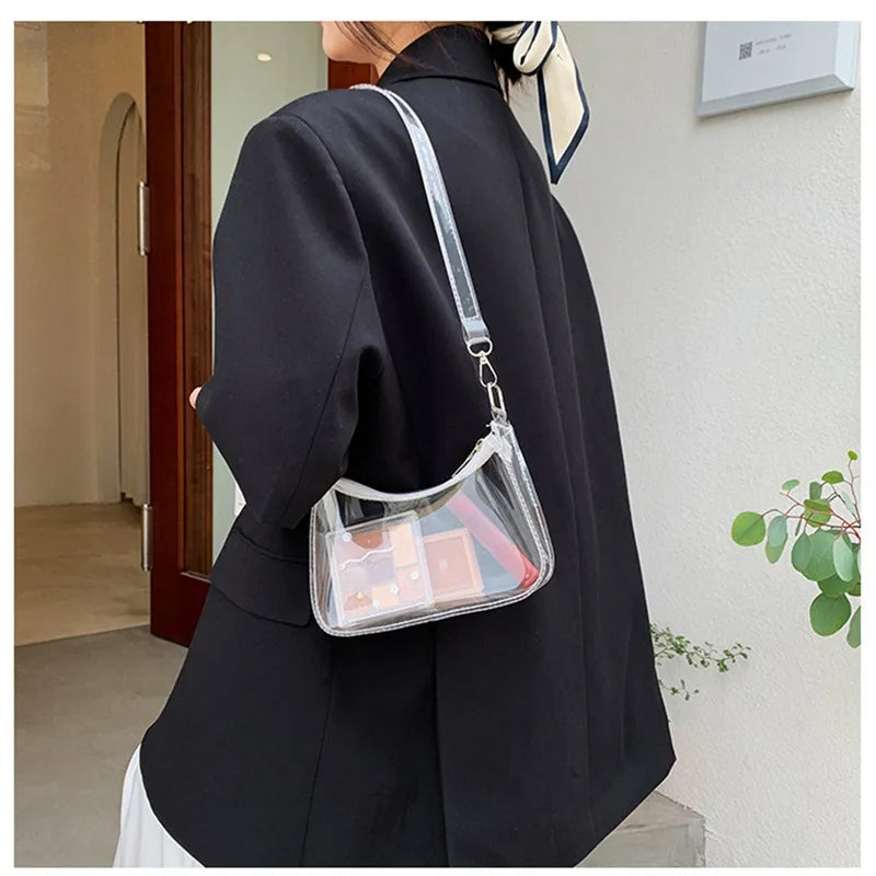 Clear Jelly Shoulder Bag For Women, Y2K Small Zipper Underarm Purses & Fashion Handbag