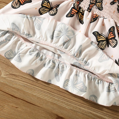 Summer Butterfly Print Small Flying Sleeve Cotton Baby Girl Dress Cute Girl Princess Dress