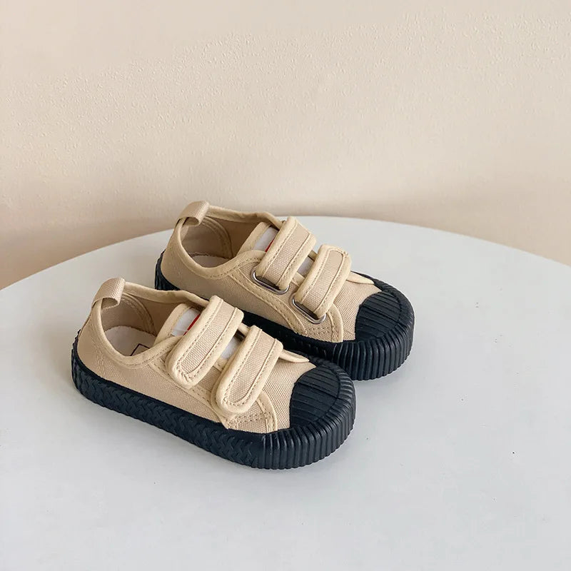 Children Canvas Shoes for Boys and Girls Spring  Autumn Hook and Loop Shoes Soft Bottom Breathable Toddler Baby Biscuit Shoes