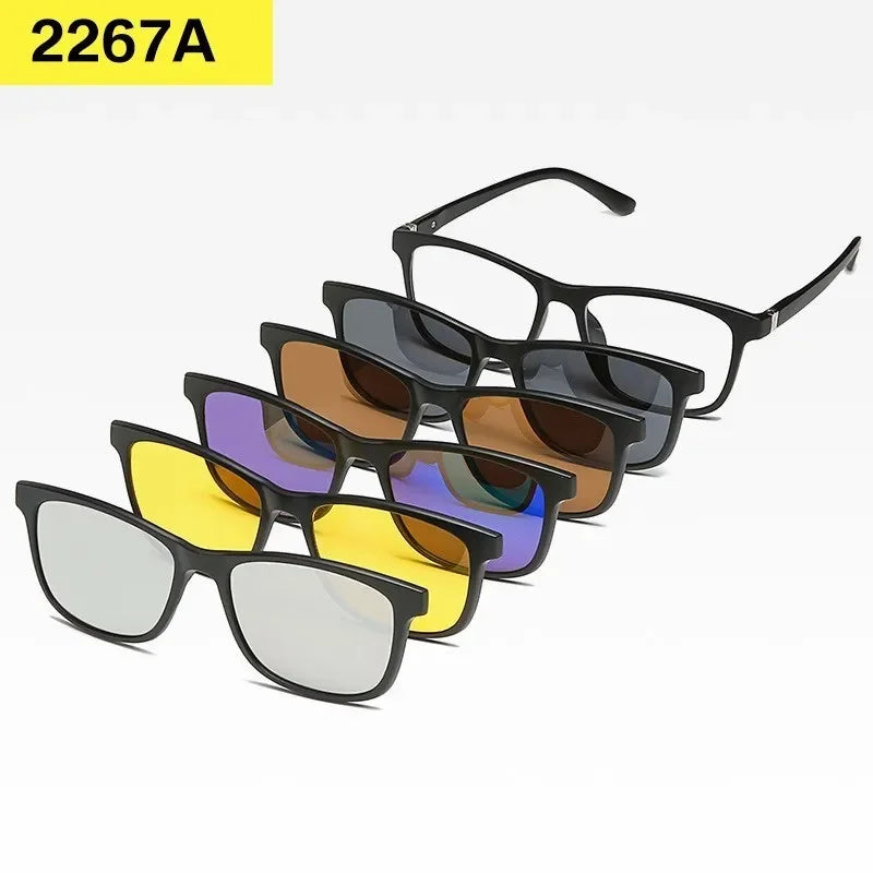 6 In 1 Custom Men Women Polarized Optical Magnetic Sunglasses Clip Magnet Clip on Sunglasses Polaroid Clip on Sun Glasses Frame