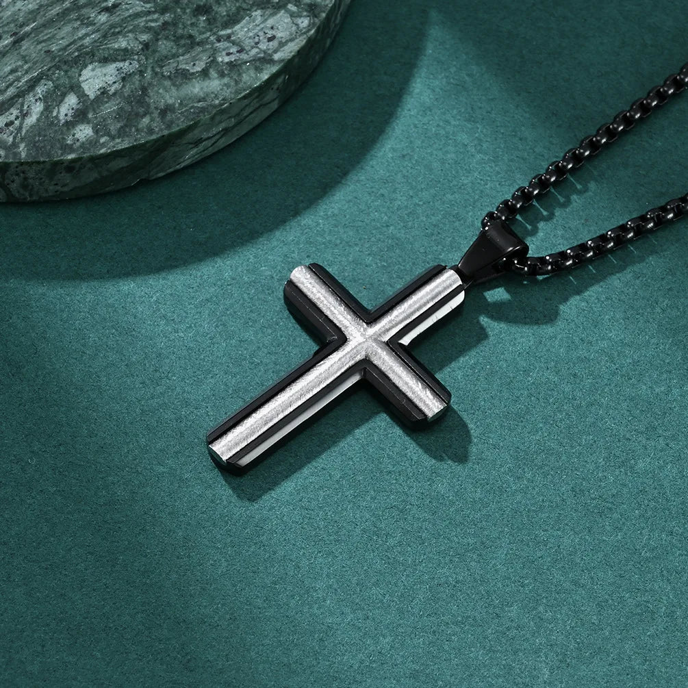 2023 New Stainless Steel Cross Pendant Necklace for Men Boyfriend Charm Link Chain Male Punk Hip-hop Jewelry Dropshipping