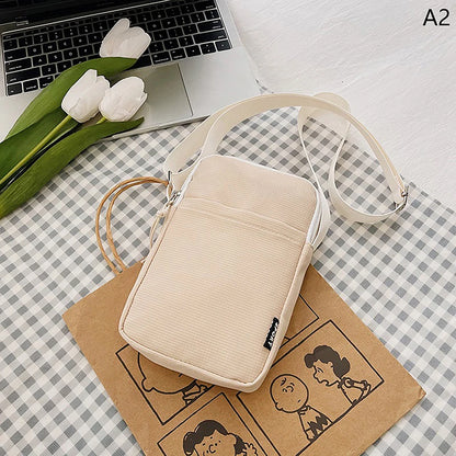 Simple Trendy Macaron Solid Color Shoulder Crossbody Canvas Bag Versatile Fashion Zero Wallet Samll Square Phone Bags For Girls