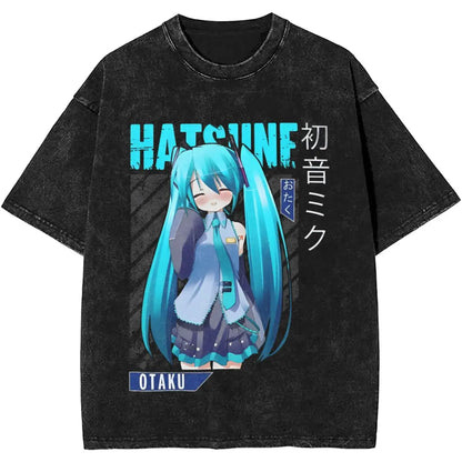 Man T-Shirt Vocaloid Hatsune Miku Washed T Shirts Novelty Summer Tee Shirt Street Style Print Cotton Clothes New Arrival