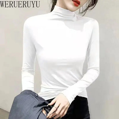 Black Turtleneck T-shirt Long Sleeve Tops Women Y2k Clothes Autumn Winter Korean Fashion Modal Elegant T-shirts for Women 2024