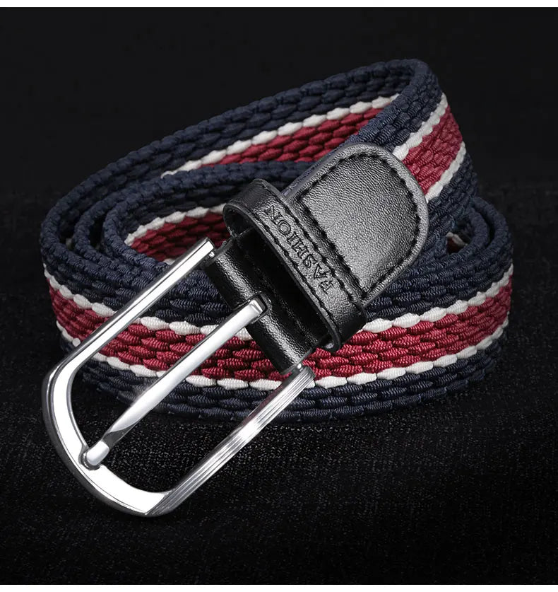 Men Women Stretch Belt For Unisex Knitted Braided Metal Pin Buckle Male Canvas Pants Jeans Elastic Belt