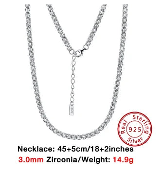 ORSA JEWELS 2mm 3mm 4mm 5mm Full Tennis Necklace Genuine 925 Sterling Silver 8A Clear CZ Cubic Zirconia Neck Chain Lobster Clasp