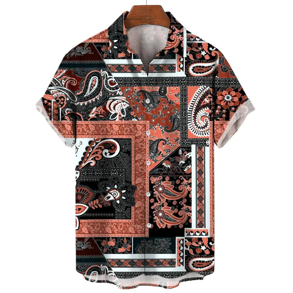 Vintage Men's Shirts 3D Print Ethnic Graphics Fashion Button Short Sleeve Lapel Streetwear Hawaiian Blouse shirts for men Summer