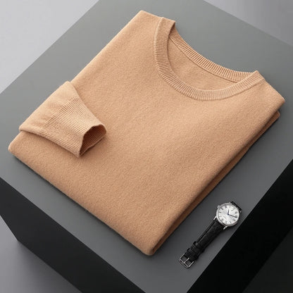 MVLYFLRT 100% Pure Merino Wool Sweater Men's Round Neck Pullover Tops Autumn Winter Thin Solid Color Sweater Versatile Basic