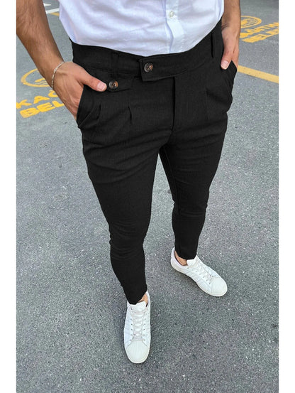 New Men's Business Casual Skinny Stretch Slim Fit Pencil Pants Trousers Fashion Zipper Mid Waist Solid Jogging Khaki Track Pants