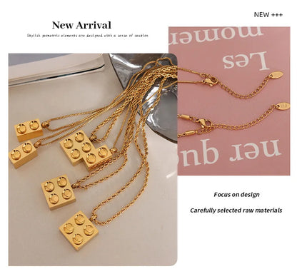 Necklace For Women Stainless Steel With Lego Brick Pendant Gold Color Men's Chain Necklaces Woman's Designer Jewelry Accessories