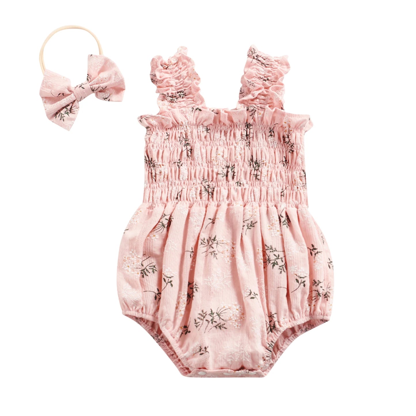 ma&baby 0-24M Summer Newborn Infant Toddler Baby Girl Romper Cute Floral Print Ruffle Sleeveless Jumpsuit Headband Outfits D05