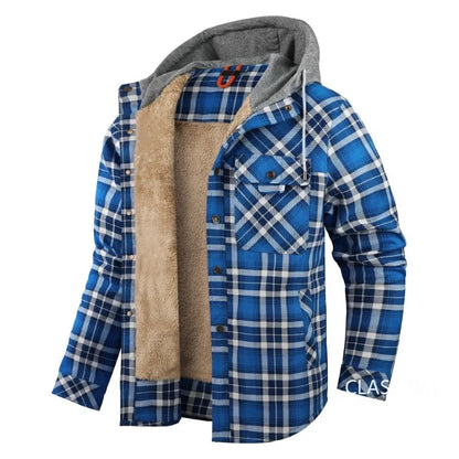 Men Winter Plaid Shirts Coats Hooded Fleece Jackets Harajuku Lg Sleeonve LoosCae sual Shirts Jackets European Style Size S-2XL