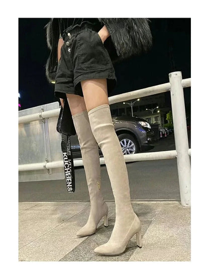 2024 Autumn and Winter New Over Knee Elastic Boots Women's High Heeled Pointed Knee Boots Slim And Versatile Boots