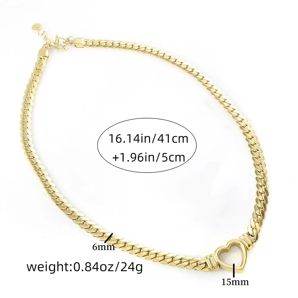 1pcs Fashion 18k Gold Plated Waterproof Stainless Steel Vintage Funky Personalised Cool Style Love Shaped Unisex Necklace