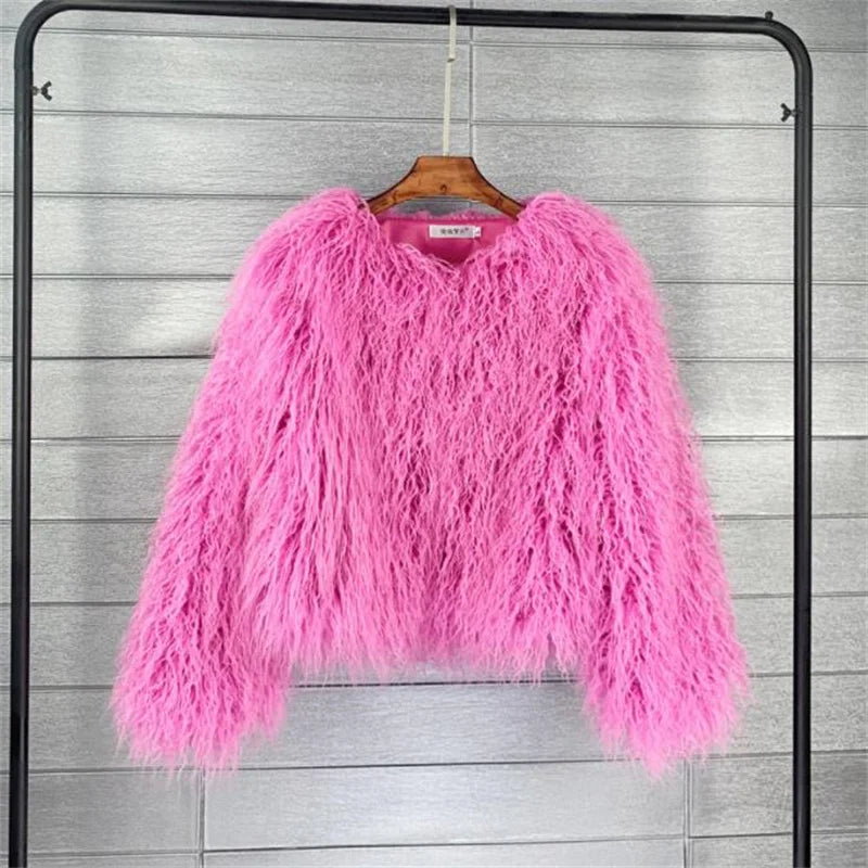 Colorful Warm Faux Women Fur Coat Loose Black White Pink Plush Coat Female Jacket Fur Autumn Winter Shaggy Outerwear