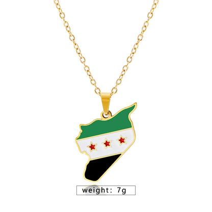 Syria Map Flag Pendant Necklace Stainless Steel For Women Men Gold Silver Color Charm Fashion Choker Syrians Jewelry Gift