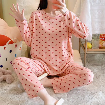 2PCS/Set Women's Clothes Spring and Fall Pajamas Long-Sleeved Cartoon Cute Sweet Floral Young Girl Homewear Outside Loungewear