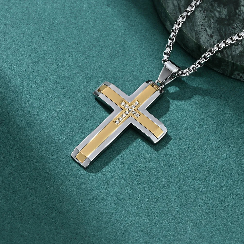 2023 New Stainless Steel Cross Pendant Necklace for Men Boyfriend Charm Link Chain Male Punk Hip-hop Jewelry Dropshipping