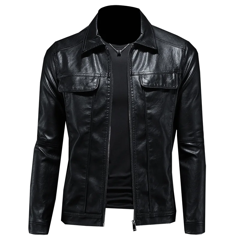 Men's Jacket Spring and Autumn Handsome Solid Color Collar Motorcycle Leather Coat Slim Fashion Leather Jacket M-5XL