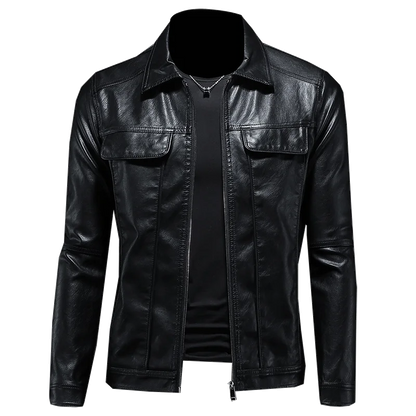 Men's Jacket Spring and Autumn Handsome Solid Color Collar Motorcycle Leather Coat Slim Fashion Leather Jacket M-5XL