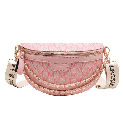 Fashion Pattern Fanny Packs For Women Stylish Letter Printed Chain Waist Bag Female Waist Pack Wide Strap Crossbody Bag -ll