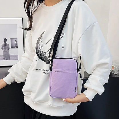 Simple Trendy Macaron Solid Color Shoulder Crossbody Canvas Bag Versatile Fashion Zero Wallet Samll Square Phone Bags For Girls