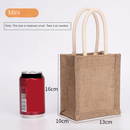 Black Burlap Tote Bag With Handle Linen Eco-Friendly Handbags Large Capacity Portable Commuter Packages Versatile Shopping Bags