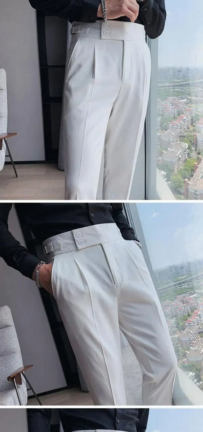 2023 Spring and Autumn Fashion Korean Edition Casual Business High Waist Button Slim Fit Straight Tube Non Iron Men's Suit Pants