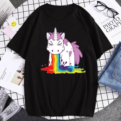 Funny Unicorn Rainbow Printed Summer Men's High Quality Cotton T Shirts Tops Casual Cartoon T-shirts Tops Fashion Loose Tees Top