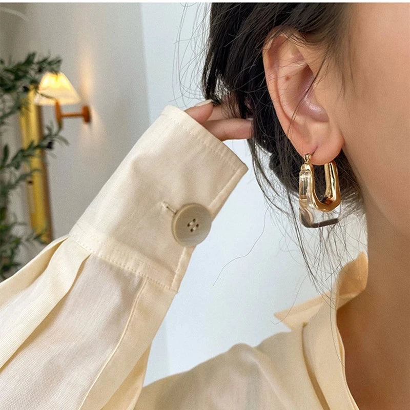 2023 New Fashion Korean Oversized Brown Drop Earrings for Women Bohemian U Shaped Golden Square Wedding Earrings Jewelry Gift