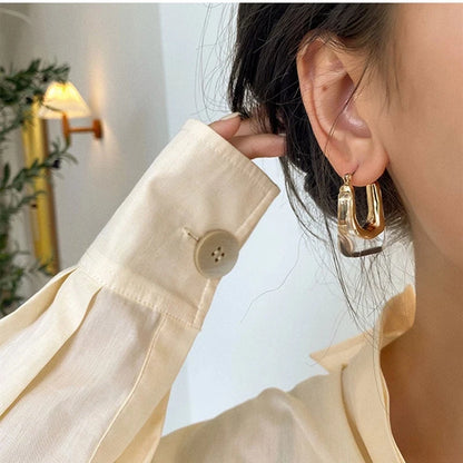 2023 New Fashion Korean Oversized Brown Drop Earrings for Women Bohemian U Shaped Golden Square Wedding Earrings Jewelry Gift