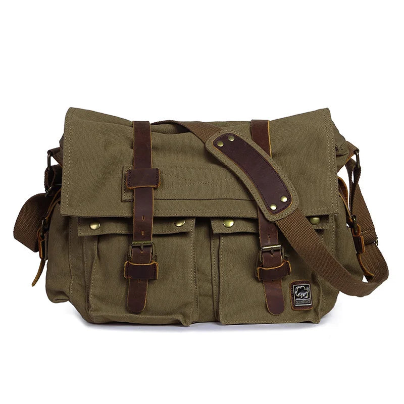 2023 Fashion Vintage Leather Canvas Women's Men's Messenger Bag Cotton Canvas Crossbody Bag Men Shoulder Bag Sling Casual Bag