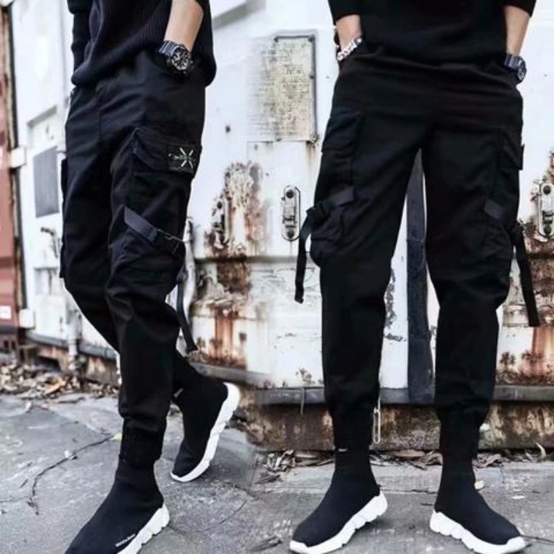 New Joggers Cargo Pants for Men Casual Hip Hop Pocket Male Trousers Sweatpants Streetwear Ribbons Techwear Pants